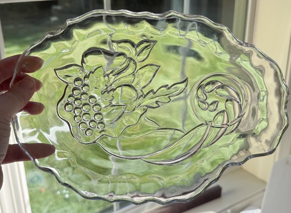 Federal Glass Cornucopia Clear Snack Luncheon Plate Scallop Edge Vintage